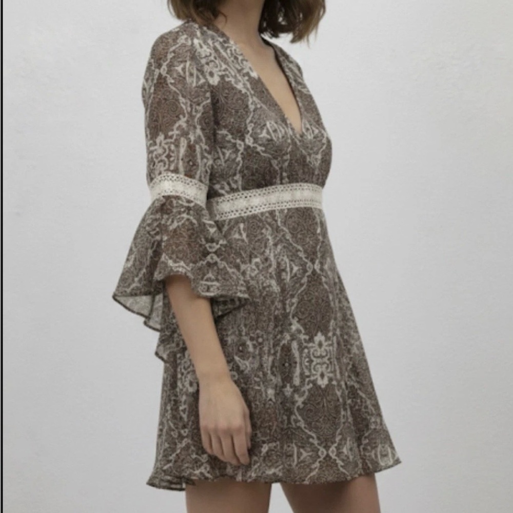 dressbarn Brown and Cream Long Sleeve Dress